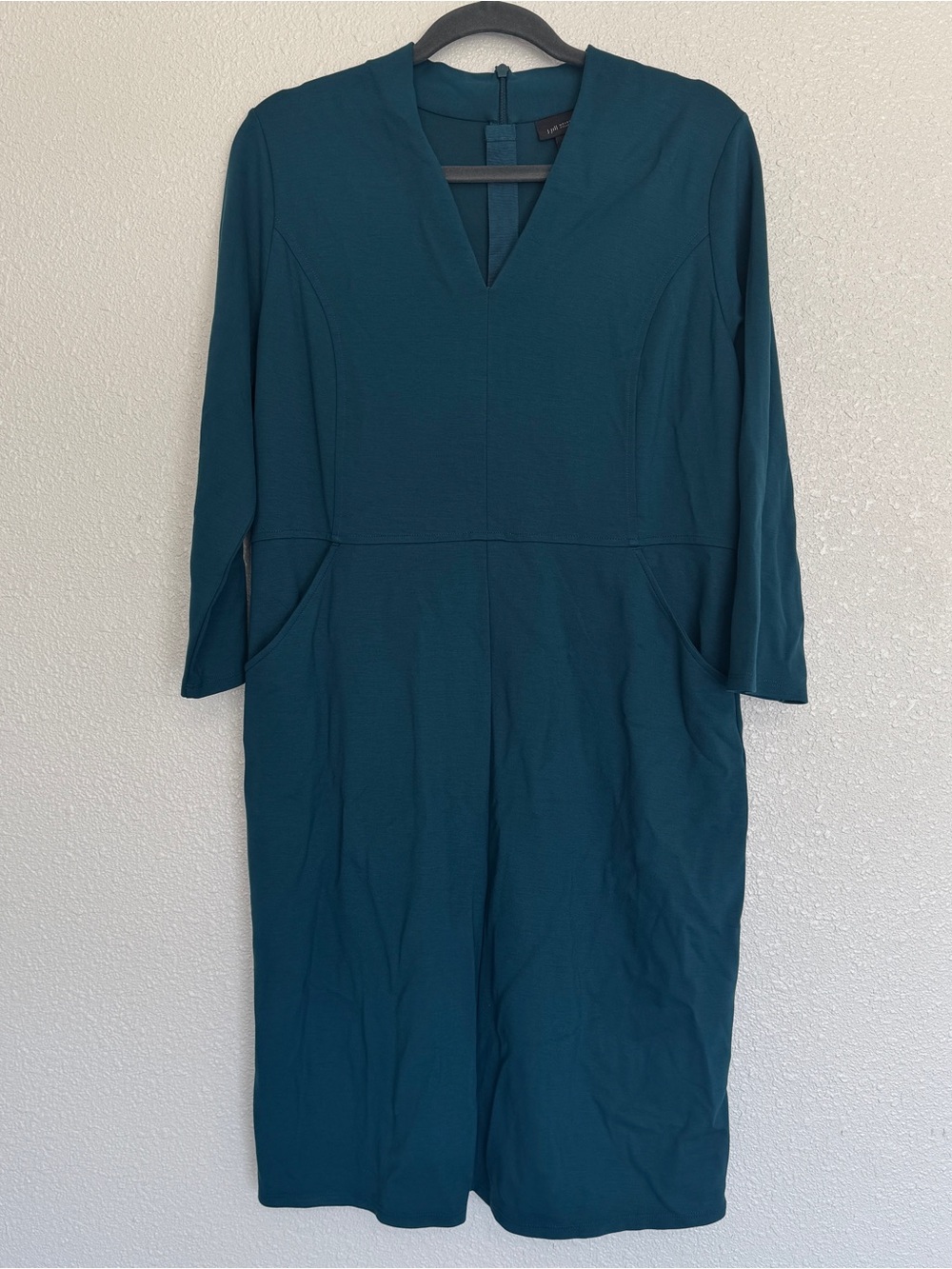 J Jill Wearever New Size M Teal Tidewater Sheath Dress KL 3/4 Sleeves Pockets